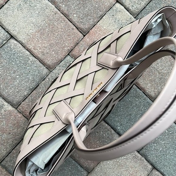 Michael Kors Sienna Large Tote Shoulder Bag Powder Blush Leather Canvas - Picture 6 of 16